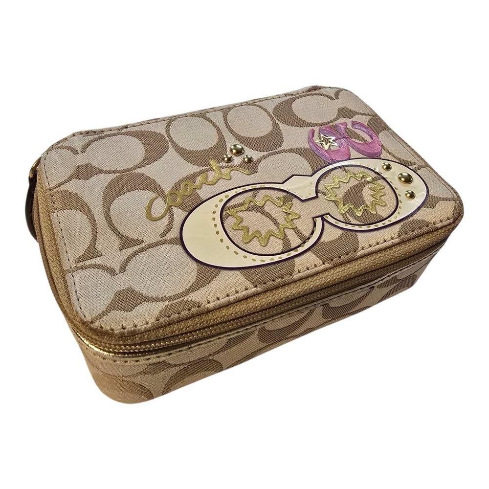 Vintage 90s Y2K Coach Travel Jewelry Box‎ Signature C Lavender Lining Sections